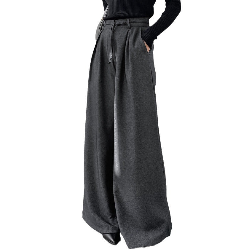 Gray Polyester Pleated Wide Foot Loose Mopping Casual Pants New Autumn Fashion Pants Women