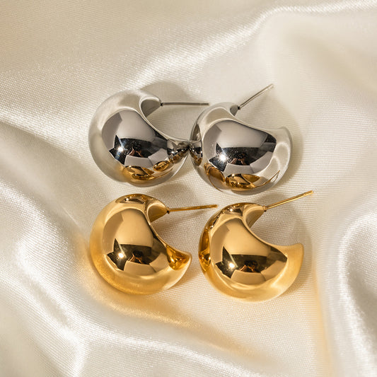 5pcs Fashion Pop Earrings 18K Gold Ball Semicircle Thick C-Shaped Hollow Earrings Women's Earrings