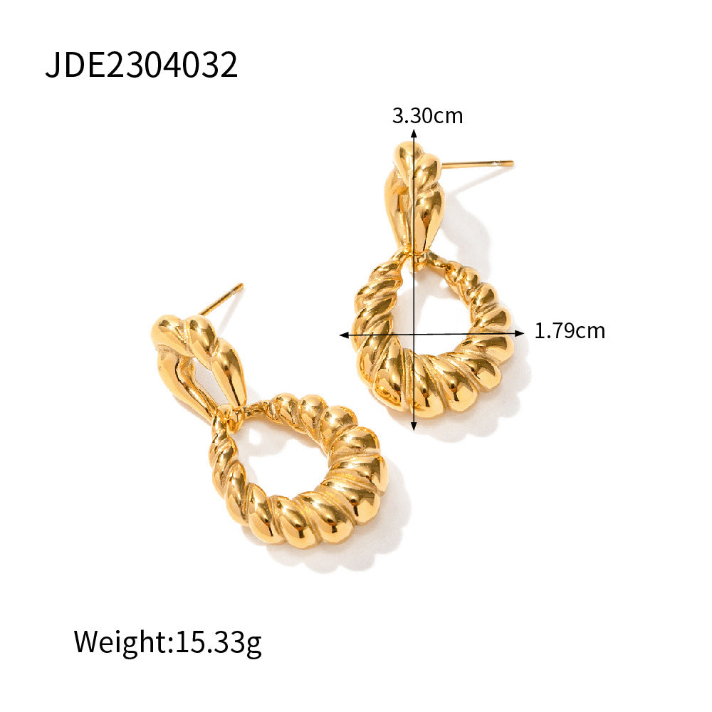 5pcs New 18K Gold Stainless Steel Thread Thread Earrings Stainless Steel Earrings Women's Earrings Jewelry