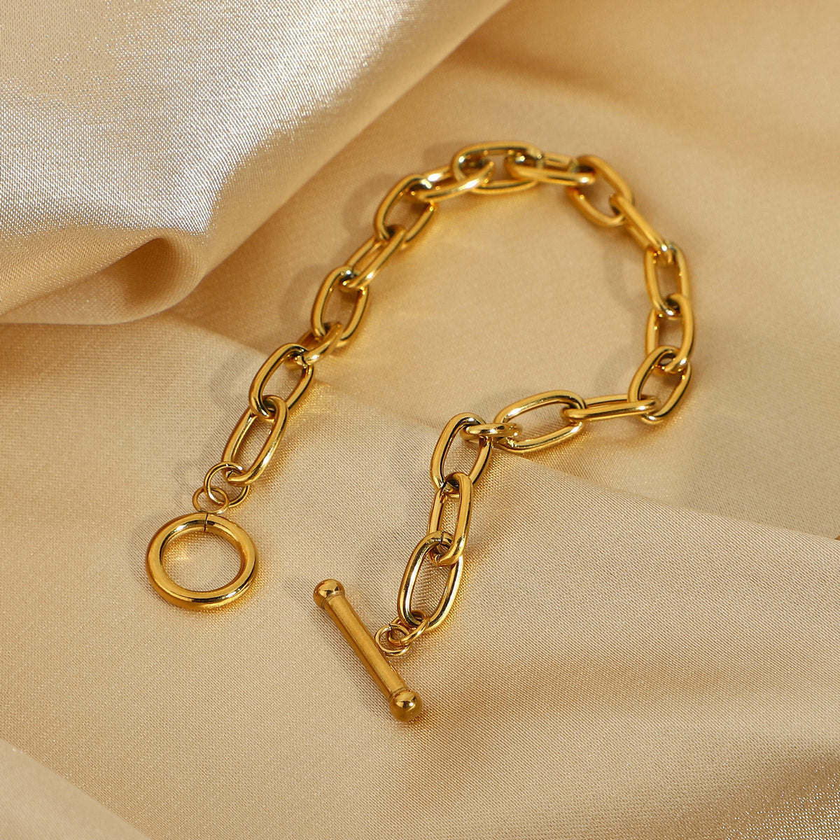 5pcs Fashion Classic Gold Bracelet Paper Clip Bracelet Ot Ring Gold Plated Stainless Steel Oval Chain Bracelet Women