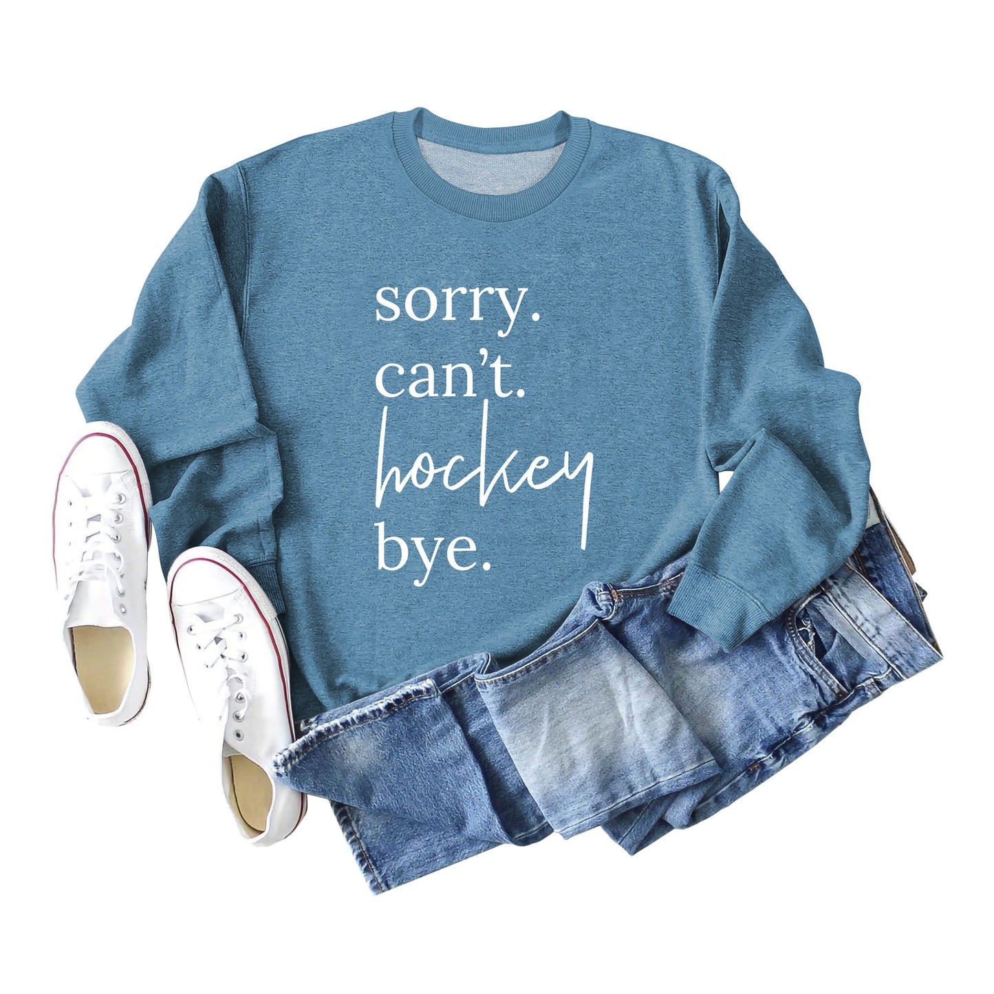 Casual Long Sleeve Sorry Can't Hockey Bye Women's Round Neck Loose Sweater