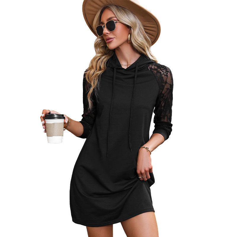 New Autumn New Women's Solid Color Hooded Long-Sleeved Hoodie Dress