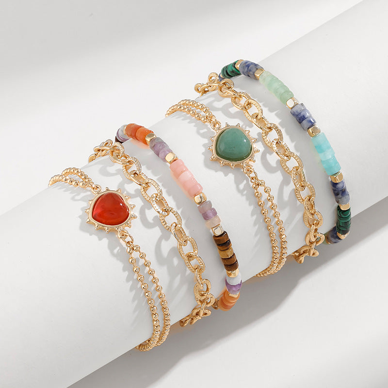 New Temperament Love Peach Semi-Precious Stone Three Rows Of Overlapping Wear Bracelet Fashion Collar