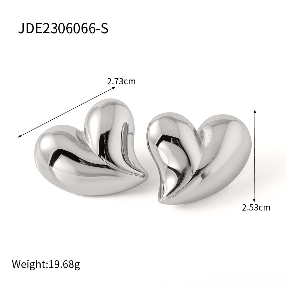 5pcs Pop Earrings 18K Gold Stainless Steel Personality Liquid Love Shaped Stud Earrings Design Sense Earrings