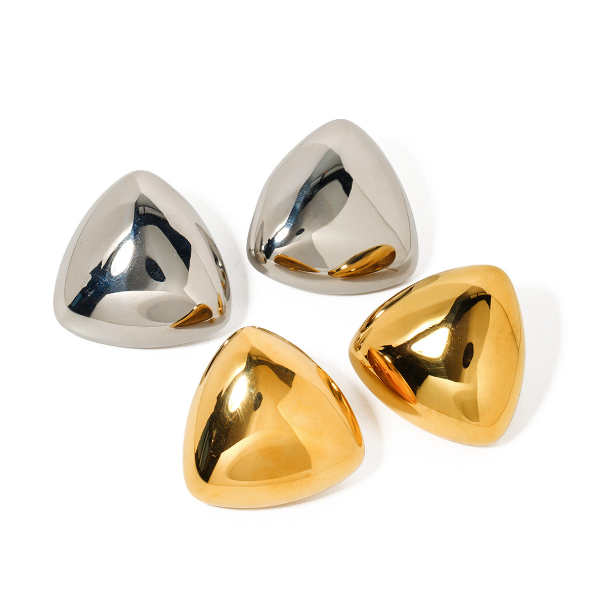 5pcs Stylish 18K Gold Stainless Steel Big Smooth Triangular Stud Earrings