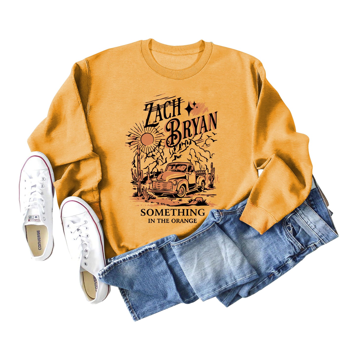 Zach Bryan Something Letter Sun Casual Long Sleeved Hoodie Woman