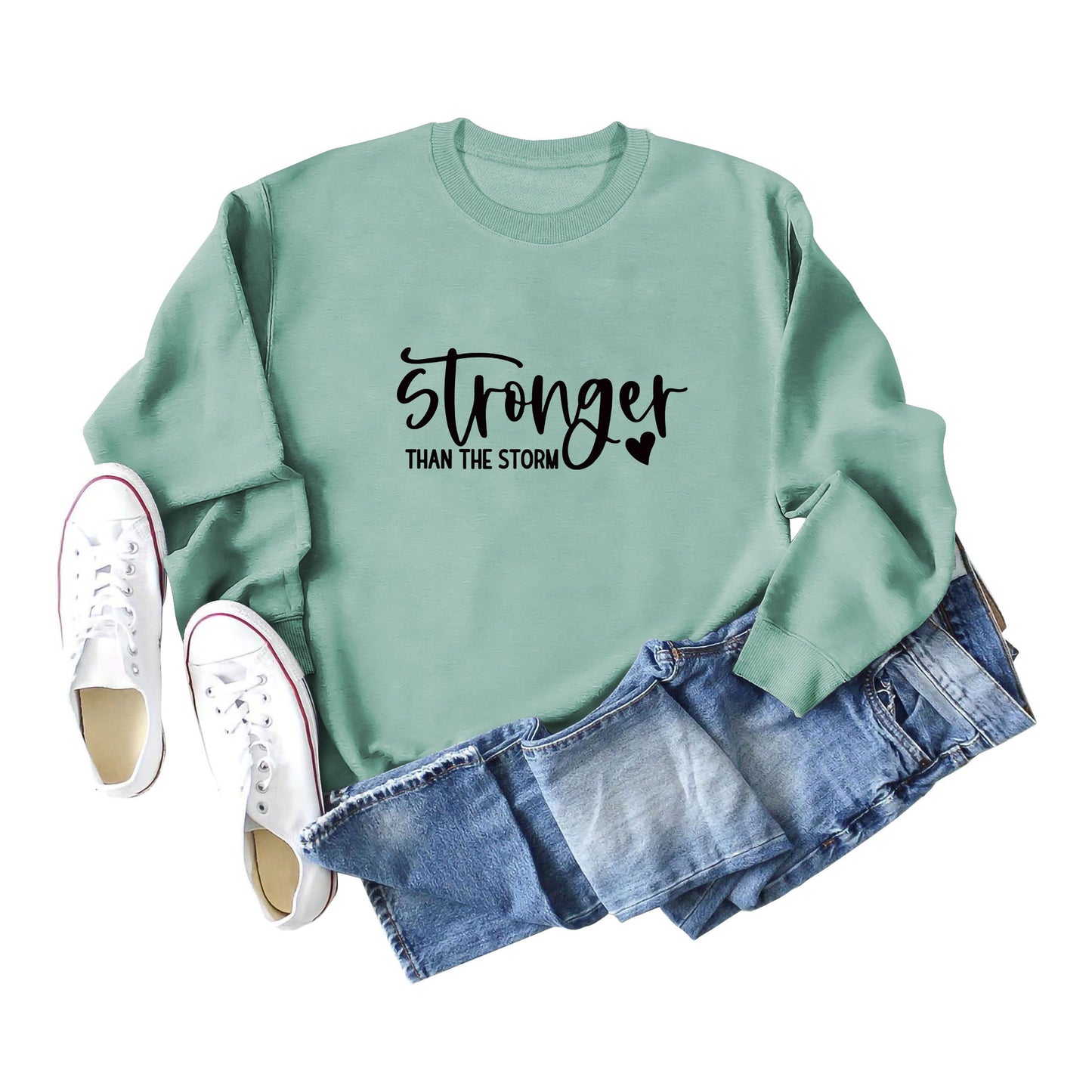 Autumn And Winter New Stronger Than The Storm Printed Crew-Neck Hoodie With Long Sleeves