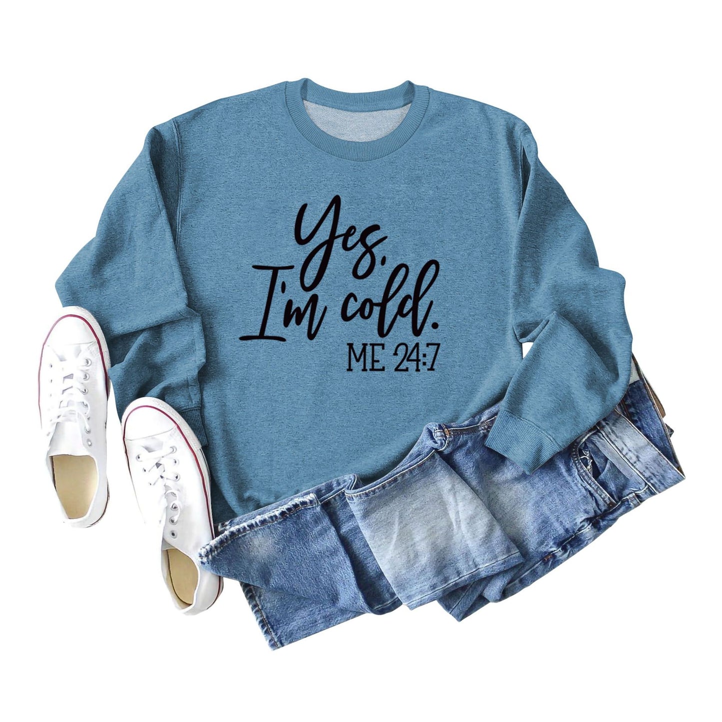 Loose Casual Letter Print Hoodie Yes 'I'm Cold New Crewneck Women's Wear