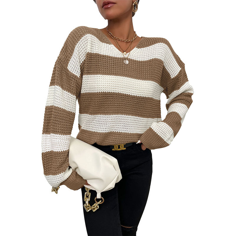 Thin Long-Sleeved Striped Sweater for Women