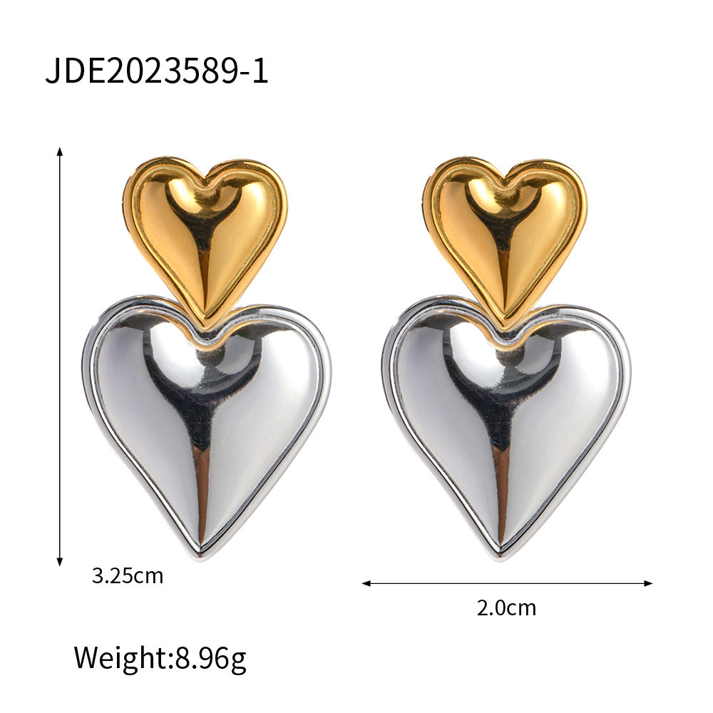 5pcs New 18K Gold Stainless Steel Love Gold And Silver Matching Earrings Stainless Steel Earrings For Women