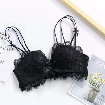 No Underwire Back Cross Small Push-Up Bra Adjustable Top Push-Up Bra Women's Lace Sexy Bra Set