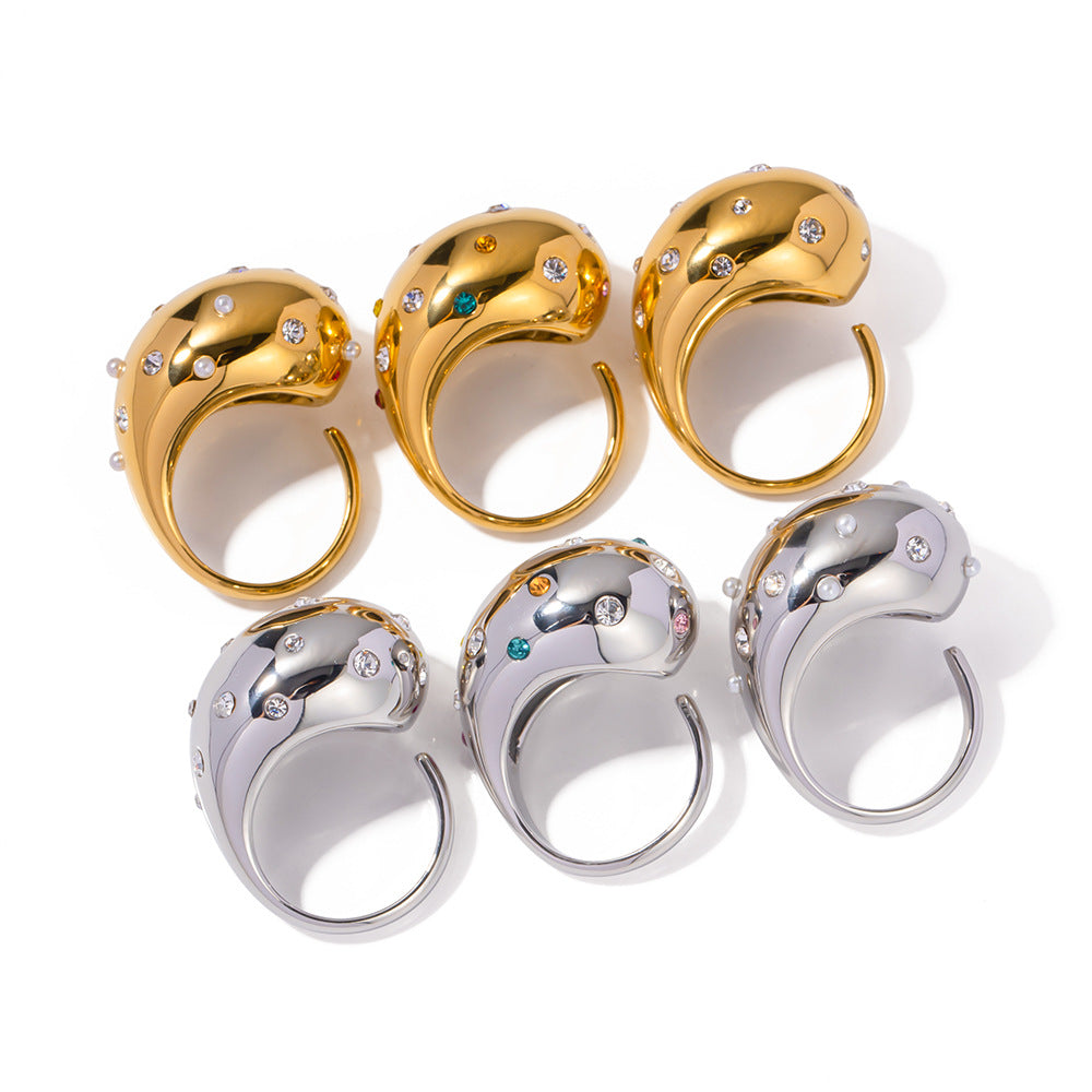 5pcs 18K Gold Exaggerated Version Of Stainless Steel Open Ring Light Luxury Jewelry