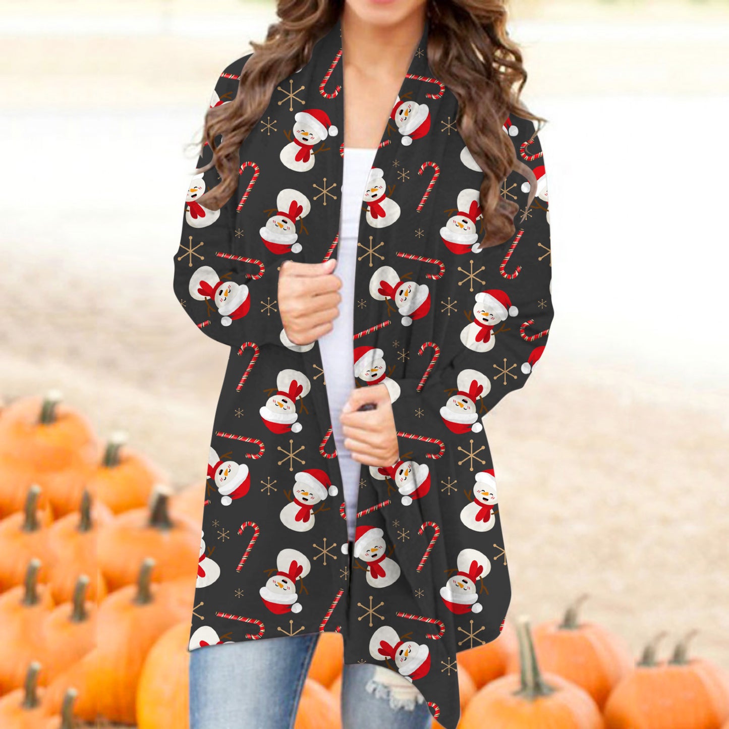 Autumn Women's Wear Christmas Print Fashion Long-Sleeved Cardigan Women's Wear