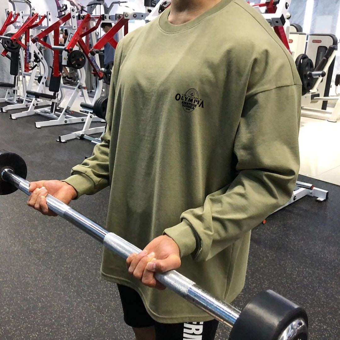 Muscle Fitness Brothers Male Spring And Autumn Sports Leisure Running Training Cotton Elastic Loose Thin Orsay Long-Sleeved T-Shirt