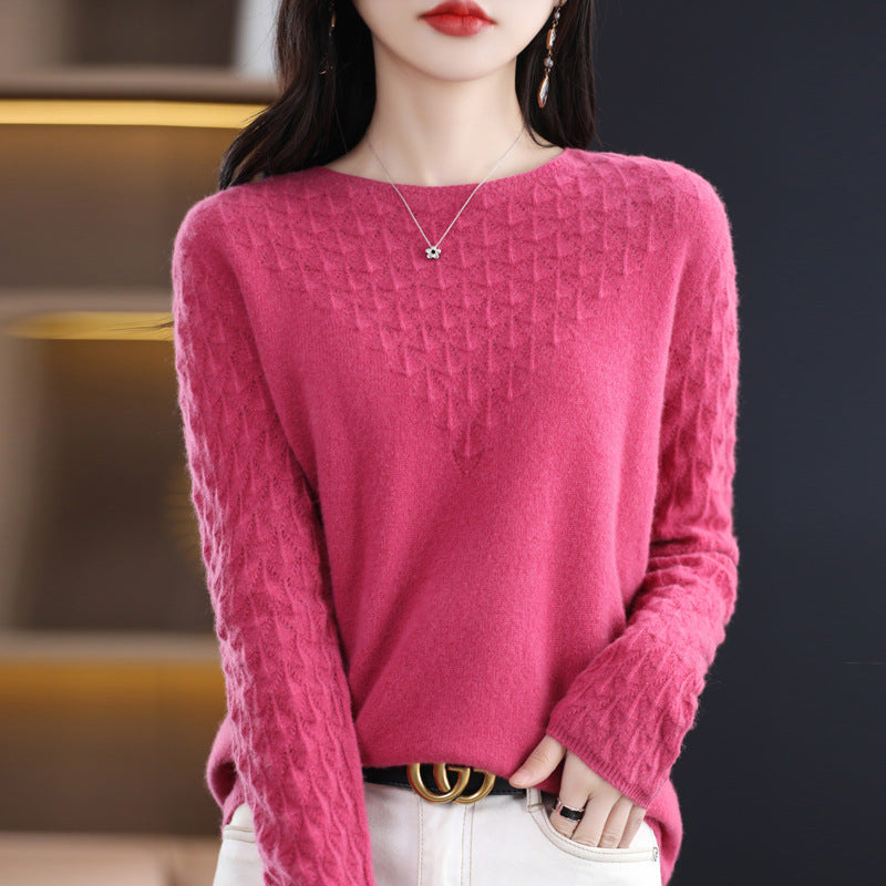 Early Spring New 100 Woolen Sweater Women's Round Neck Sweater Hollowed Out All-Over Cashmere Sweater Base