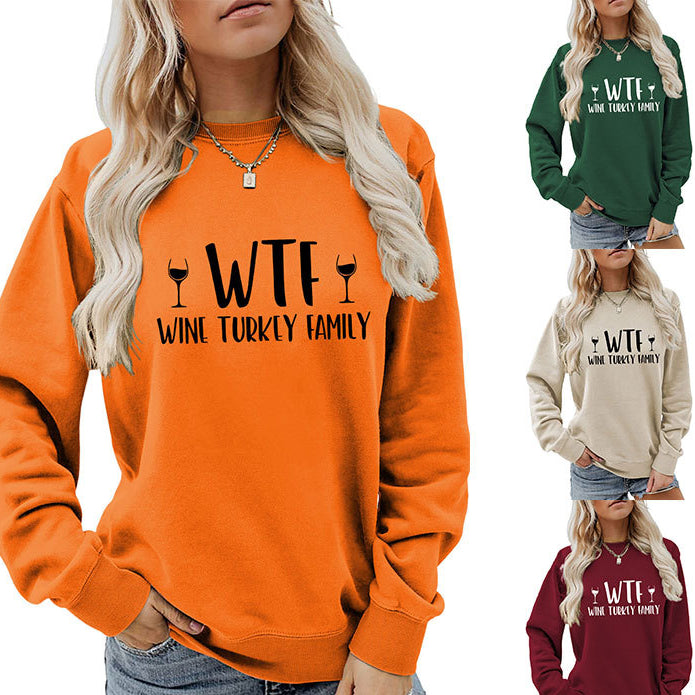 New Autumn And Winter Wtf Wine Turkey Family Hoodie Fashion Women's Long Sleeve Shirt