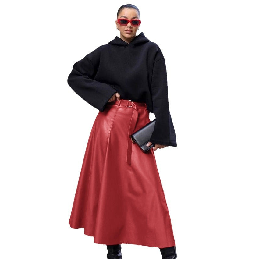 Pu Plus Fleece Skirt High-Waisted Commuter Skirt Zipper With A-Line Skirt Female New Autumn And Winter