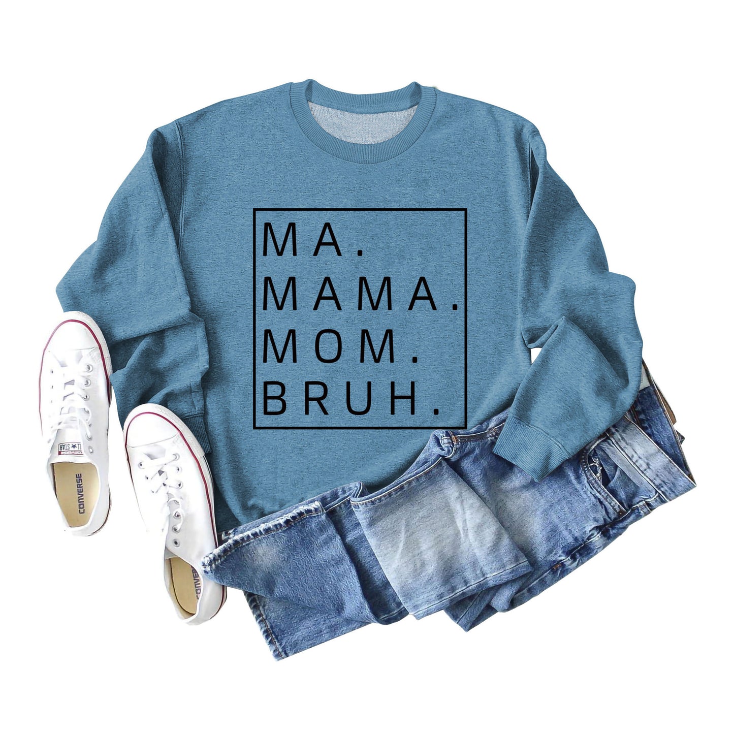 Ma Mama Mom Bruh Letter Loose Fall/Winter Base Long-Sleeved Plus Size Hoodie