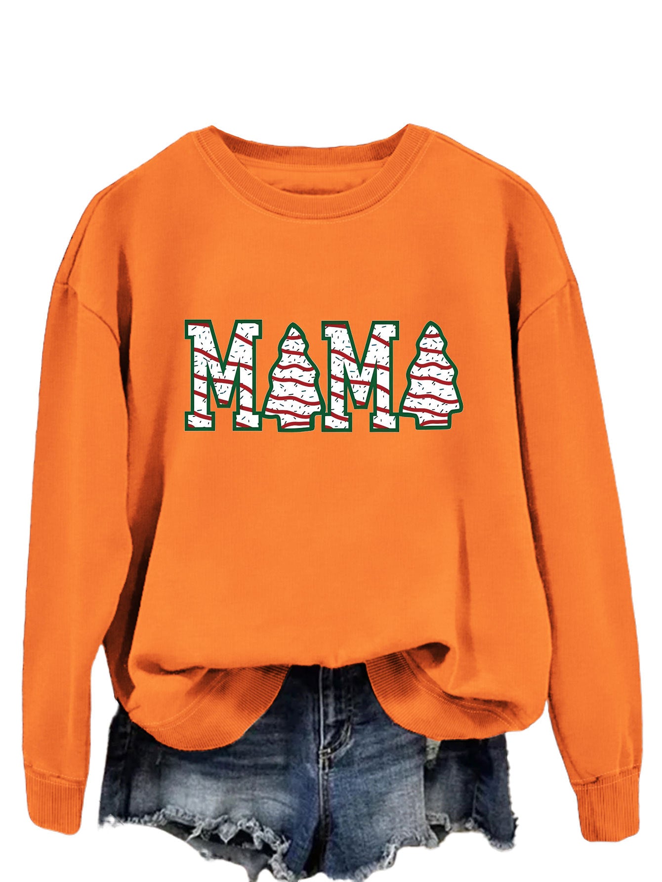 Fashion Crew-Neck Hoodie Mama Letter Christmas Tree Long Sleeve Blouse