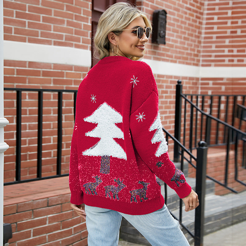 Christmas Tree Knitwear Autumn And Winter Deer Jacquard Christmas Pullover Sweater Woman