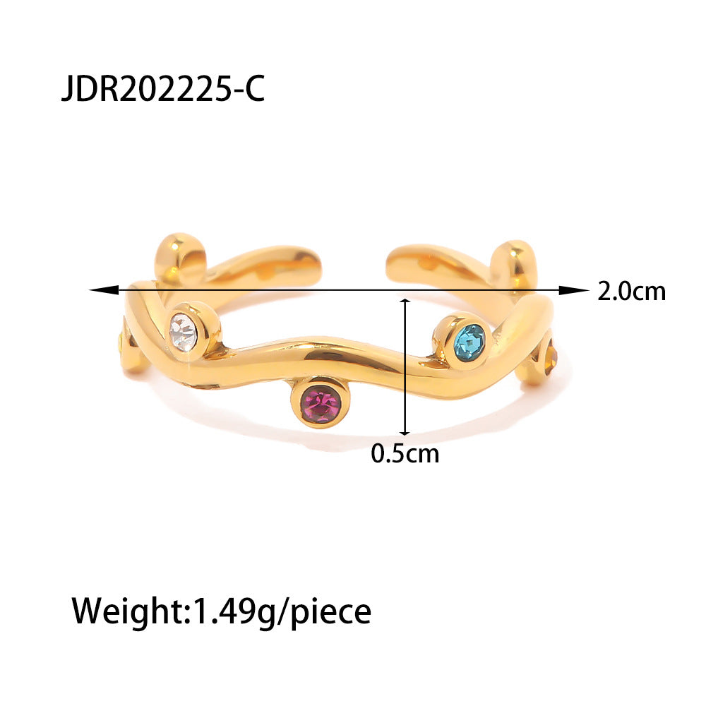 5pcs Women's Fashion All-Match Titanium Steel Ring 18K Gold Plated Irregular Inlaid White Pearl Open Ring