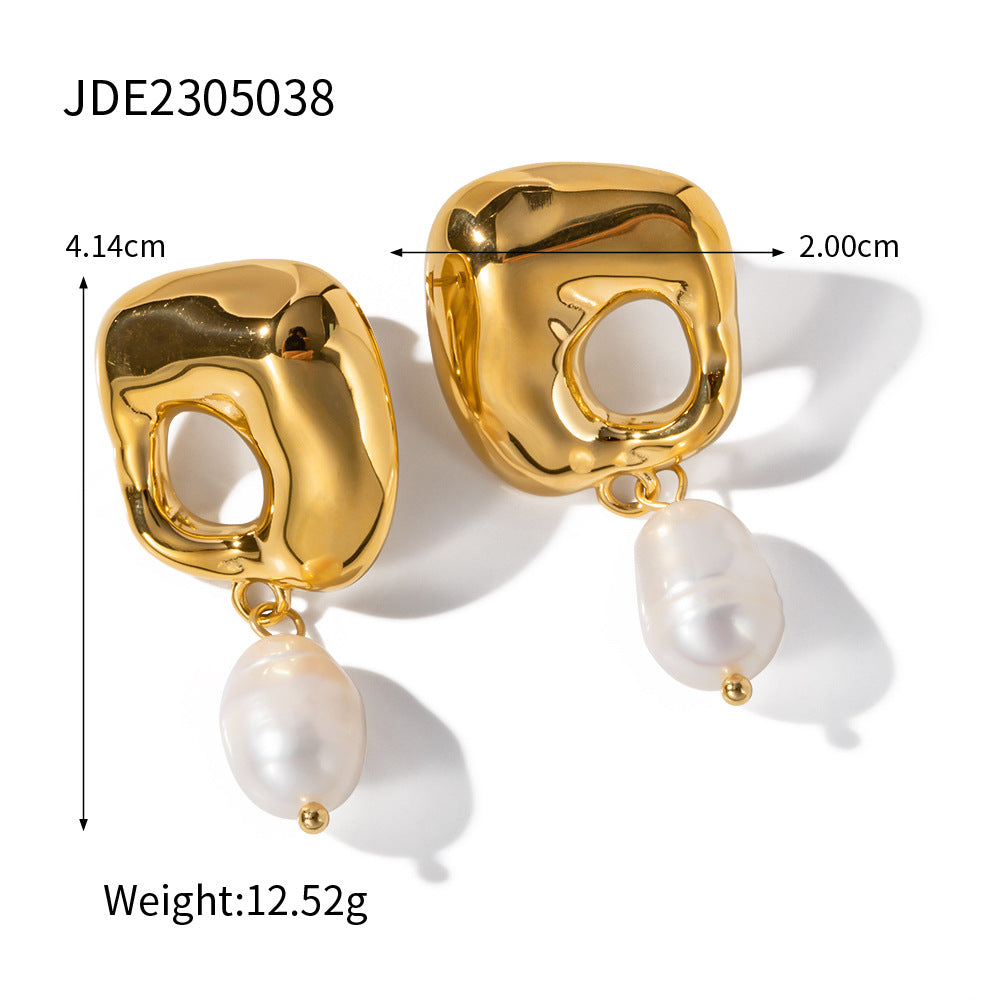 5pcs 18K Gold Stainless Steel Light Pearl Irregular Pendant Earrings Do Not Fade Earrings Fashion Everything Accessories