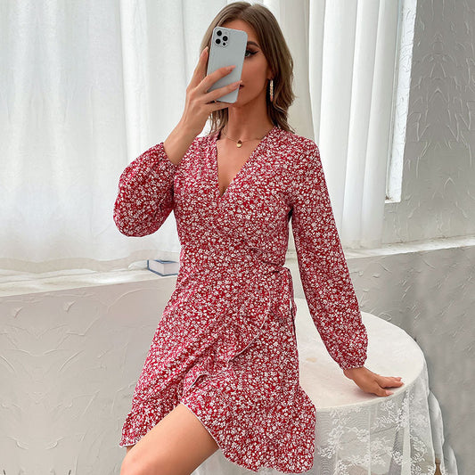 New Spring Women's New One-Piece Long-Sleeved Red Dress