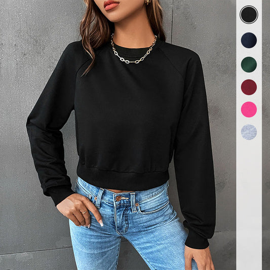 New Autumn And Winter New Women's Clothing Long Sleeve Round Neck Solid Color Hoodie Woman