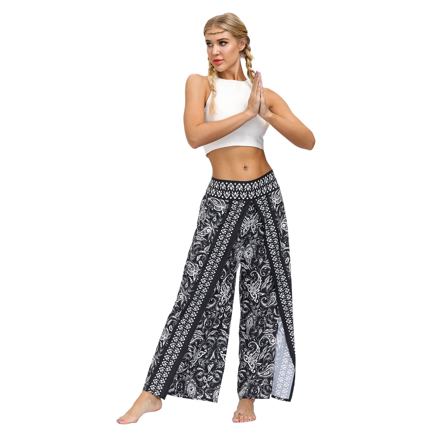 Digital Print Split Slacks Slacks Slacks Sports Yoga Pants Women's High-Waisted Wide-Leg Pants