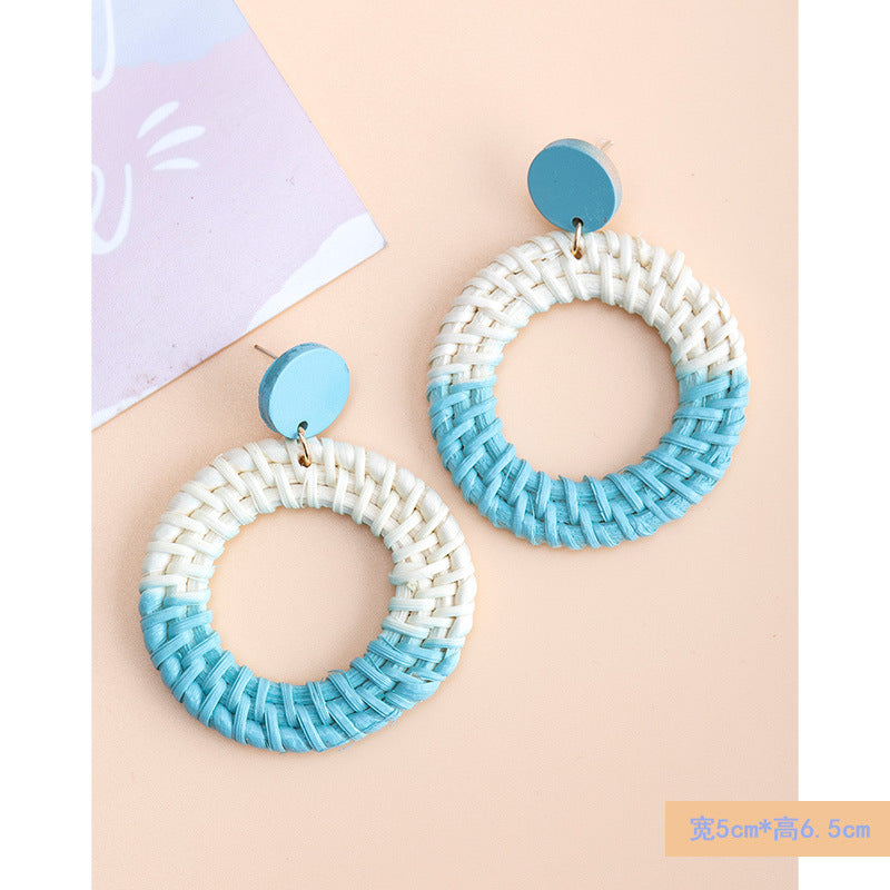 5 pairs Holiday Rattan Earrings For Women Spring And Summer Raffia Woven Earrings Temperament Earrings