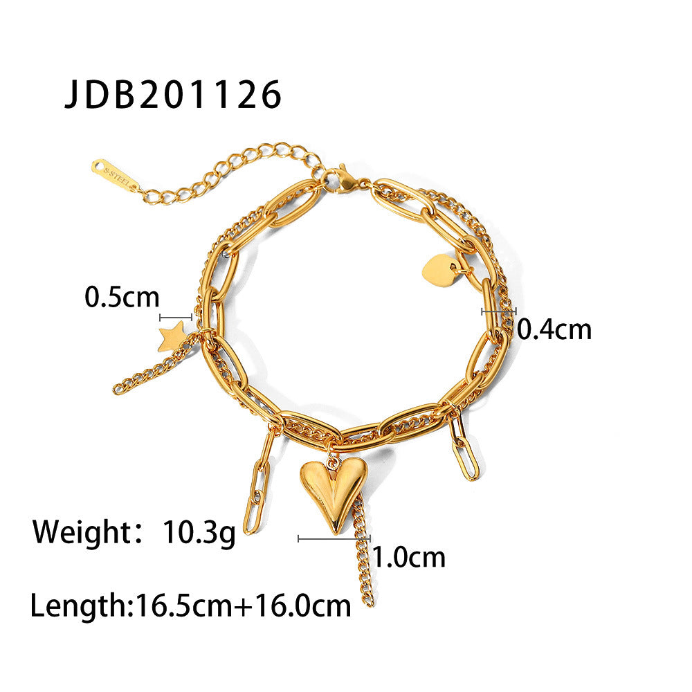 5pcs The New Fashion All-In-One Plated 18K Plated Stainless Steel Gold Three-Dimensional Love Star Pendant Double Bracelet