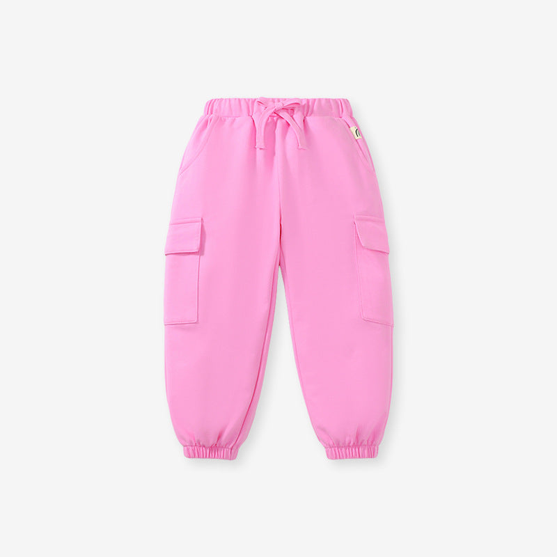 Casual Girls Pants Autumn Children's Solid Color Children's Pants Pink Cotton Children's Pants