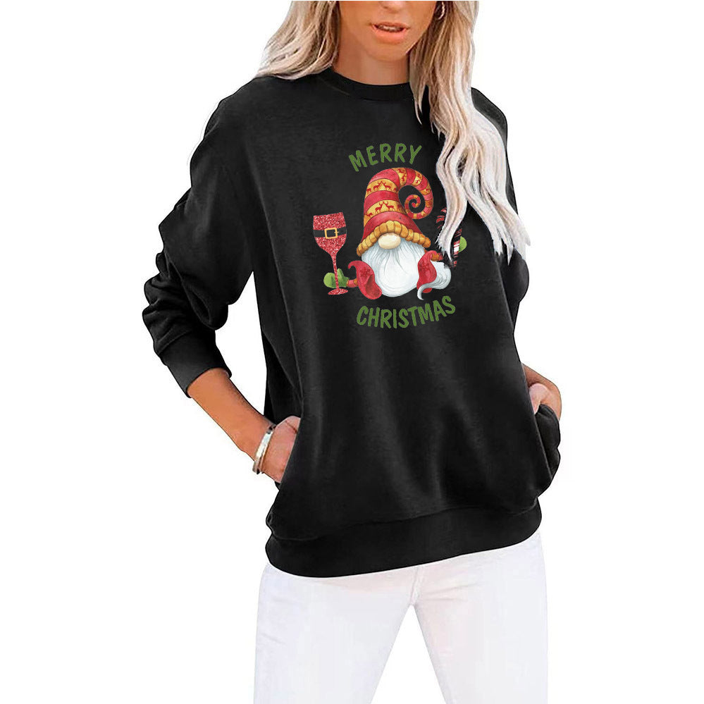 Autumn And Winter New Christmas Printed Hoodie Long-Sleeved Round Neck Hoodie