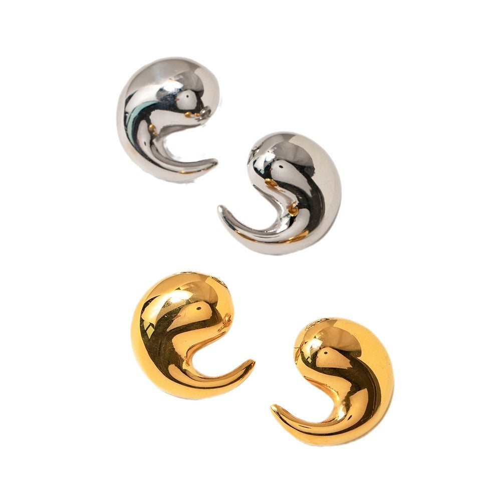 5pcs 18K Gold Stainless Steel Smooth Hollow Earrings Blogger With Fashion All Round Hoop Earrings Girl