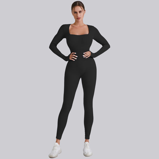 Autumn And Winter Thread Long One-Piece Yoga Wear Women's Quick Dry Running Fitness Sports One-Piece Long Sleeve Yoga Pants