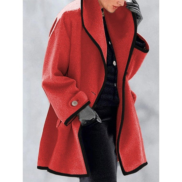 Autumn And Winter Woolen Women's Coat Woolen Contrast Coat