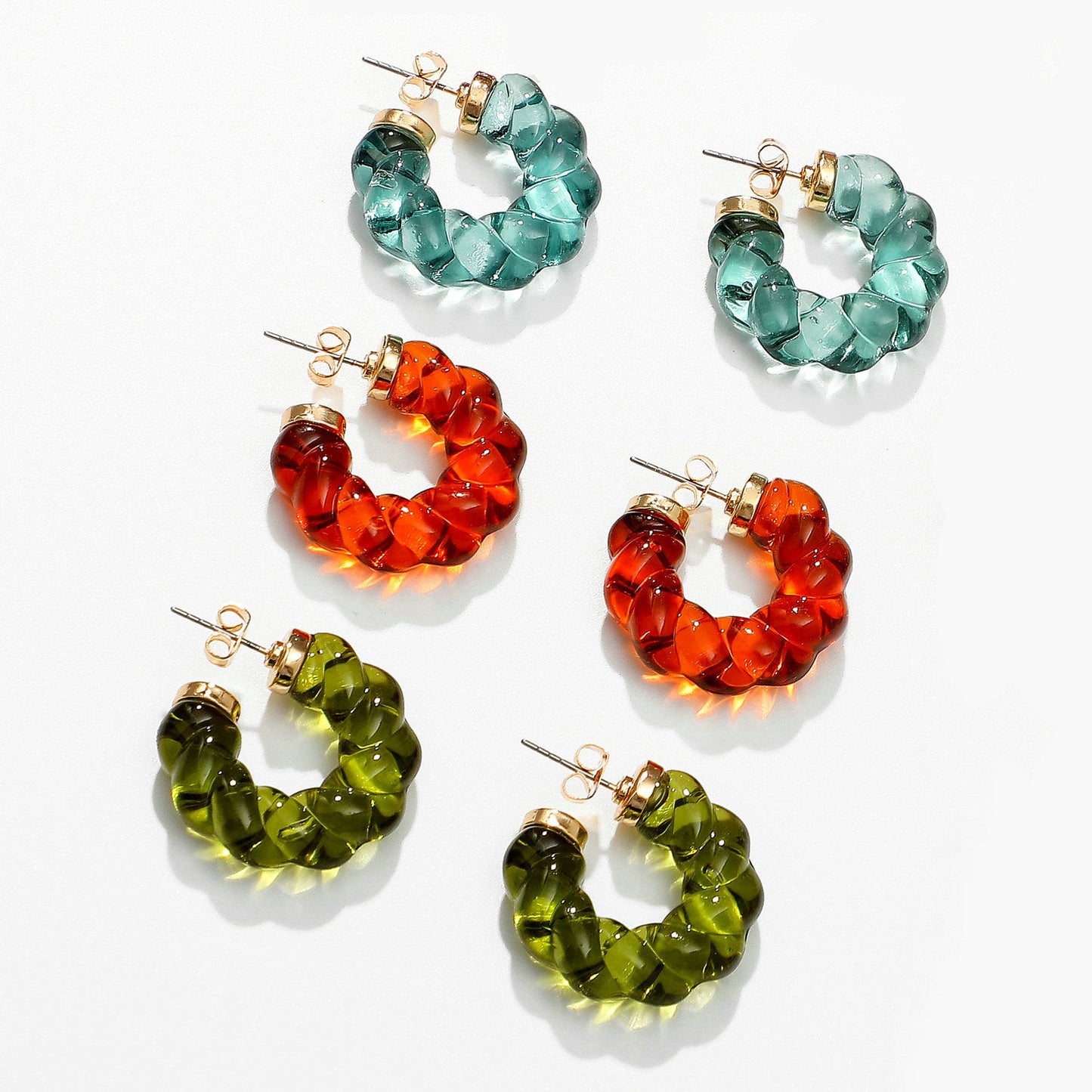 5pcs Simple Everyday Jewelry Solid Color Clear Resin C-Shaped Earrings For Women Resin Twist Hoop Earrings