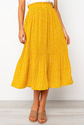 Stylish Polka Dot Sweet Pocket Pleated Skirt Long Skirt