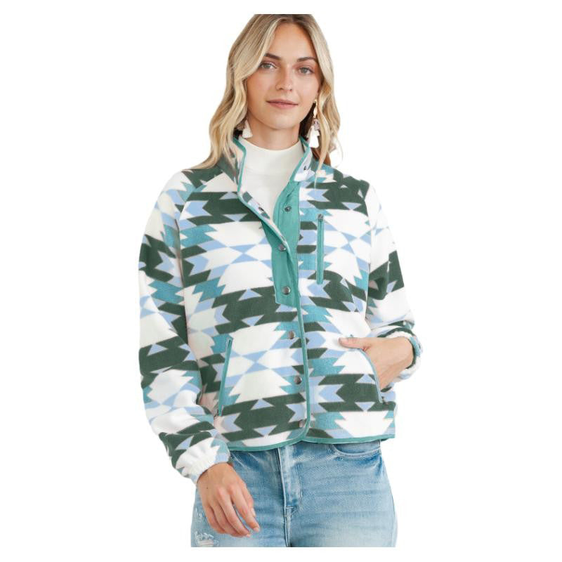 Fleece Jacket Women Winter New Geometric Print Long-Sleeved Coat Women