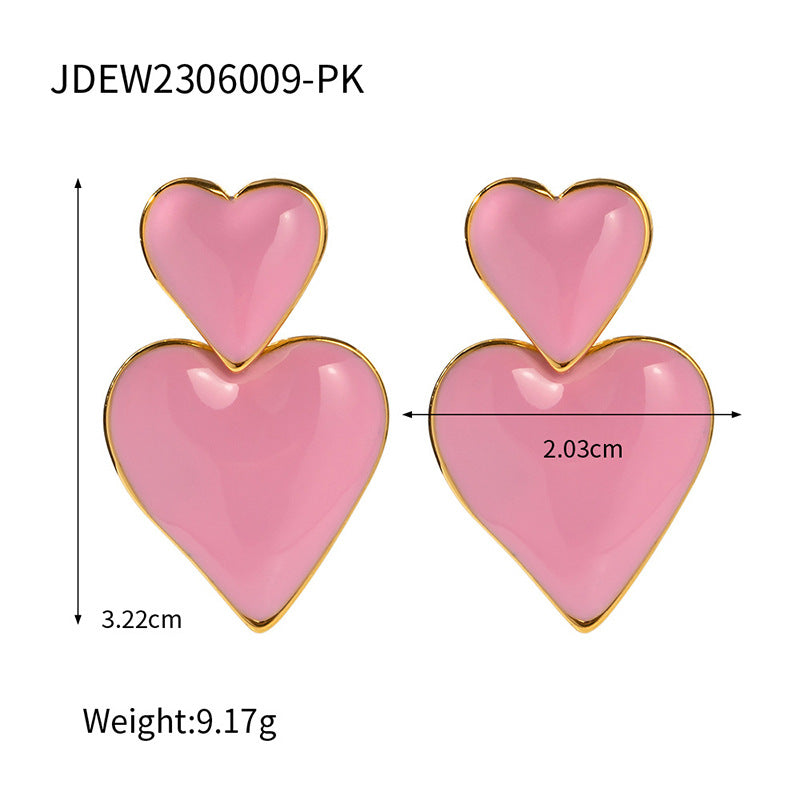 5pcs Jewelry 18K Gold Plated Heart Drop Oil Pendant Earrings Simple Design Sense Of Temperament Fashion