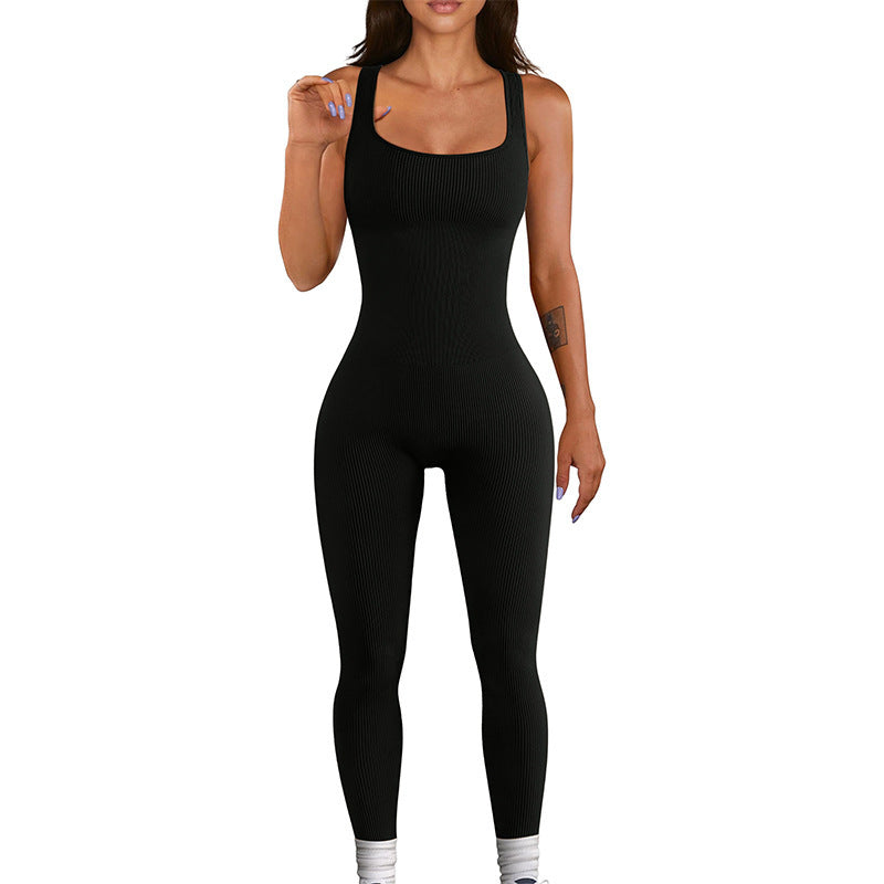 Autumn And Winter Threaded Yoga Women's Jumpsuit Seamless Quick Drying High Elastic Sports Bodybuilding Vest Jumpsuit