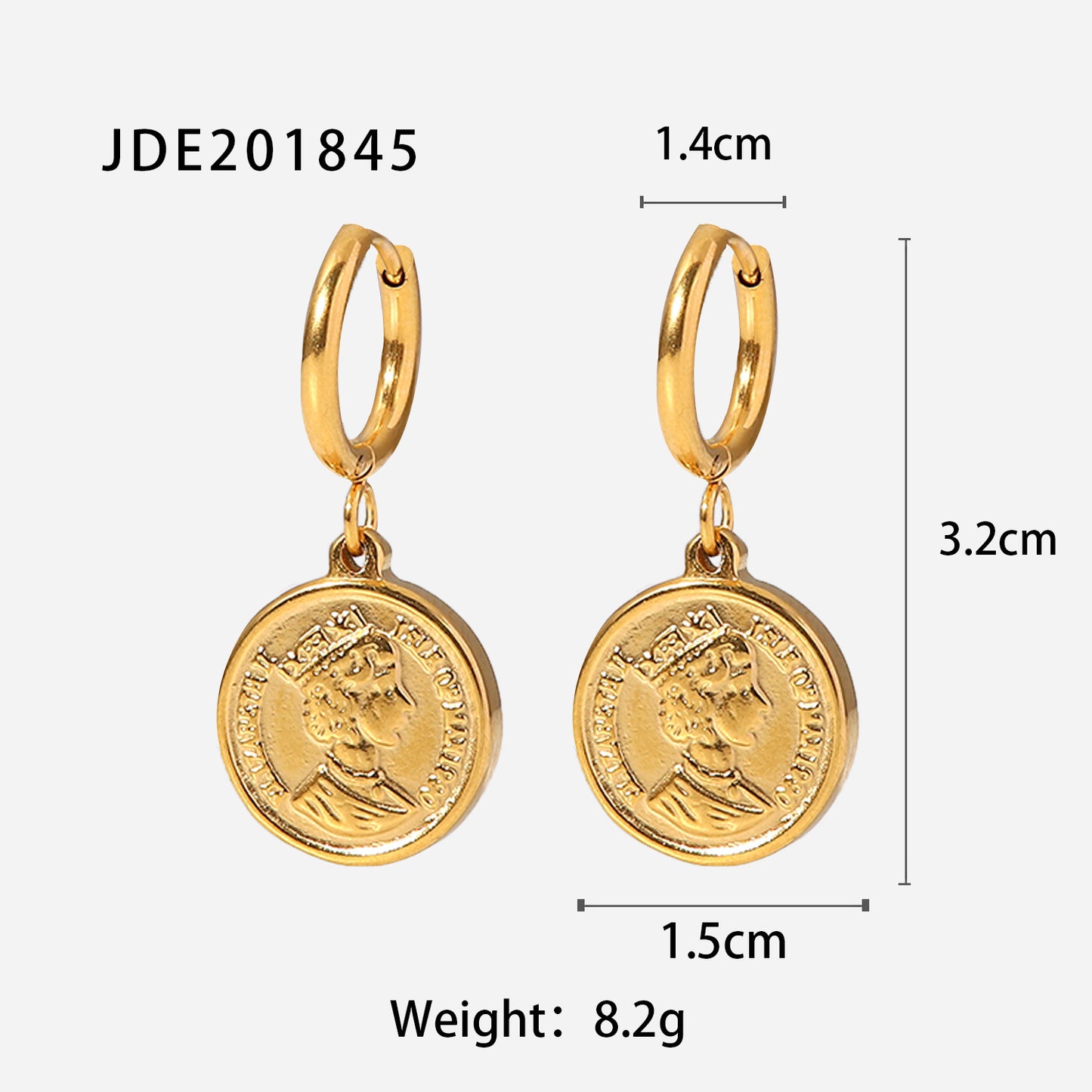 5pcs Same Earrings Women's Stainless Steel Queen Elizabeth Head Coin Pendant Earrings Accessory