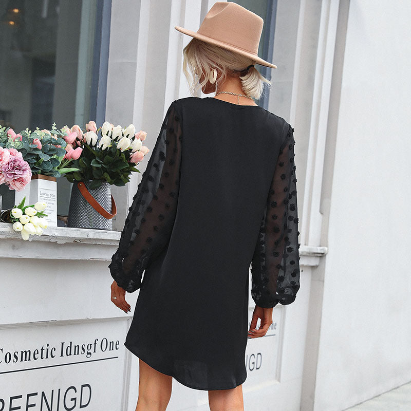 Fashion Women's Black Long-Sleeved Loose Dress Autumn Hepburn Style