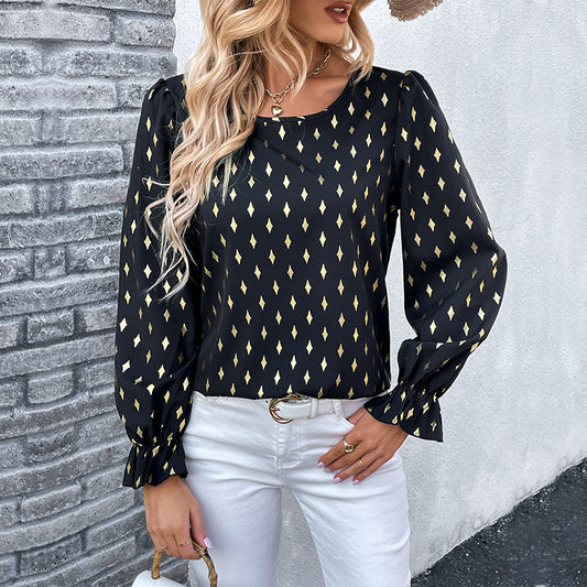 New Autumn New Long-Sleeved Shirt Black Hot Gold Shirt Woman