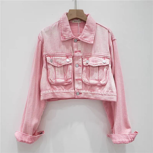 Pink Age-Reducing Denim Coat Female New Version Of Loose Thin Style With Bat Top Tide