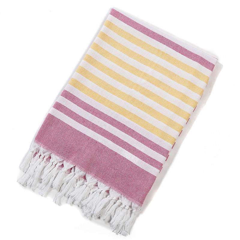 New Turkish Color Bath Towel Tassel Striped Yarn-Dyed Beach Towel Cotton Children's Towel Can Be Customized