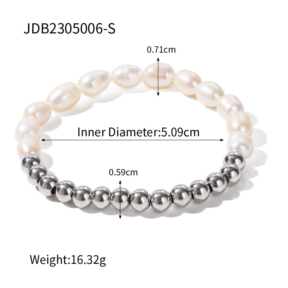 5pcs Stainless Steel Light Pearl Beads Beaded Bracelet Women's Pvd Electroplated 16K Gold Chain Bracelet