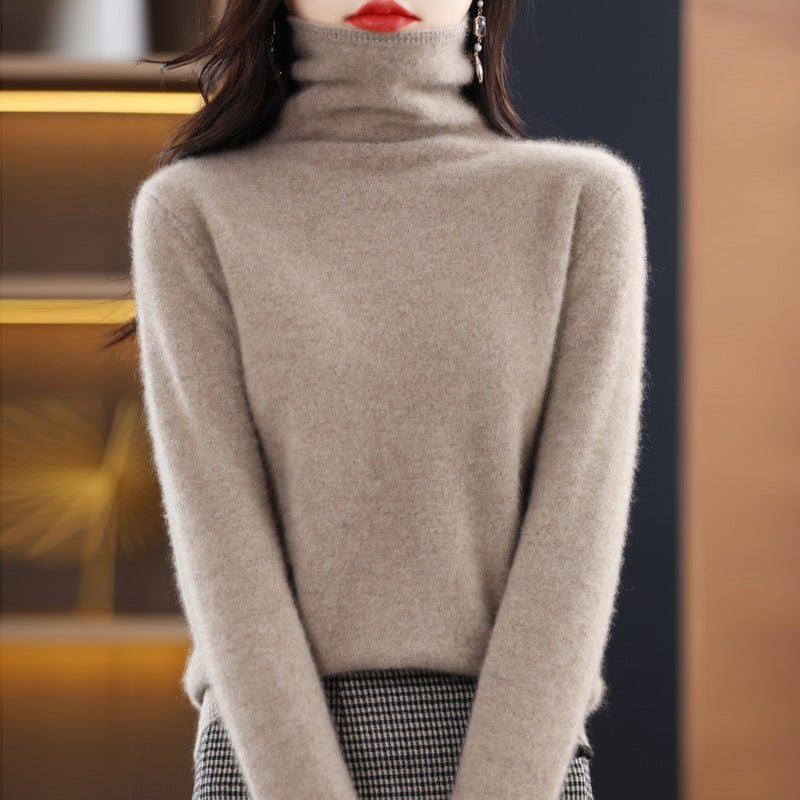 Seamless Pile Neck 100 Woolen Sweater Women's Pullover Knitted Bottom Turtleneck Cashmere Sweater