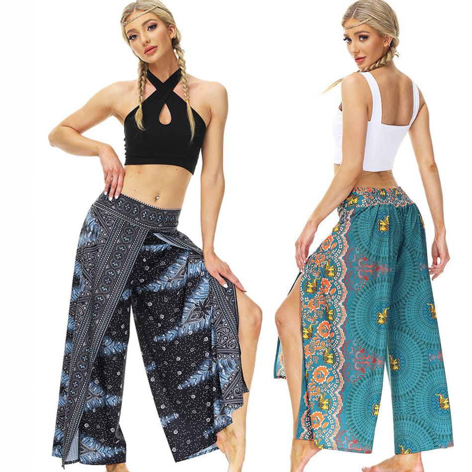 Digital Print Split Slacks Slacks Slacks Sports Yoga Pants Women's High-Waisted Wide-Leg Pants