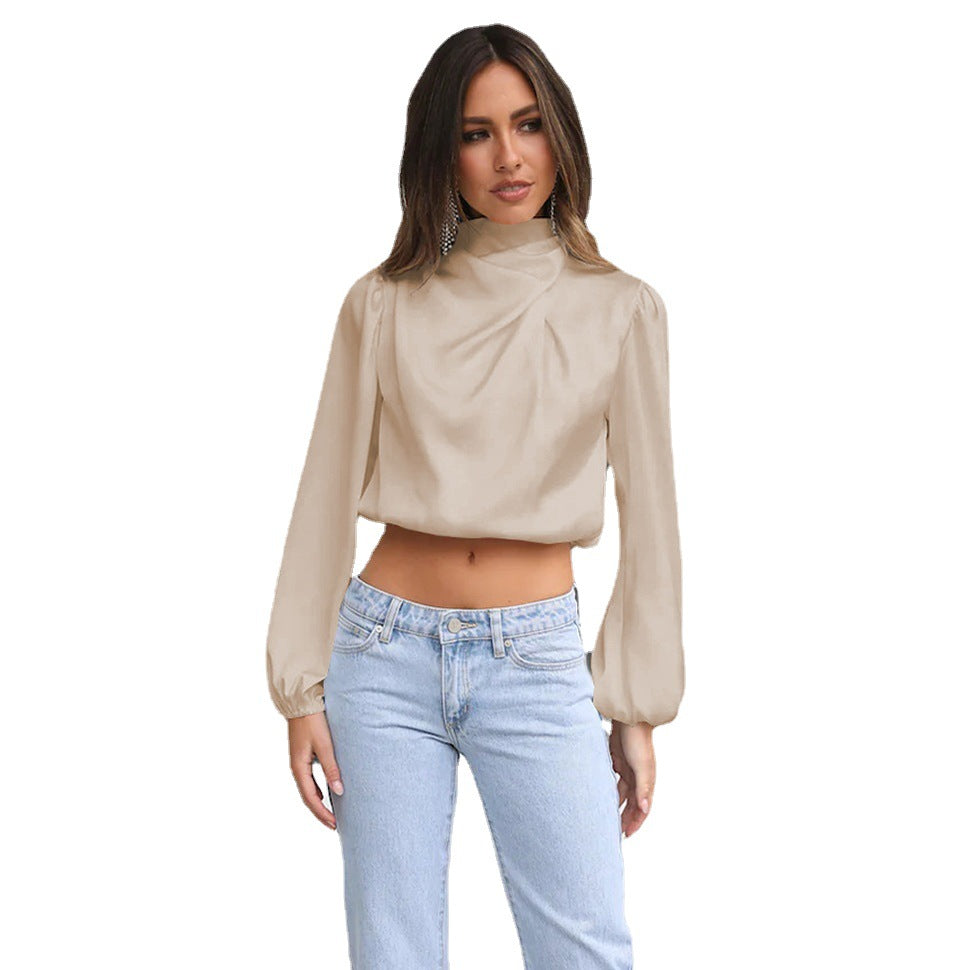 Summer New Halter Top Loose Short Spice Body Shirt Long Sleeve Everything With Bare Midriff